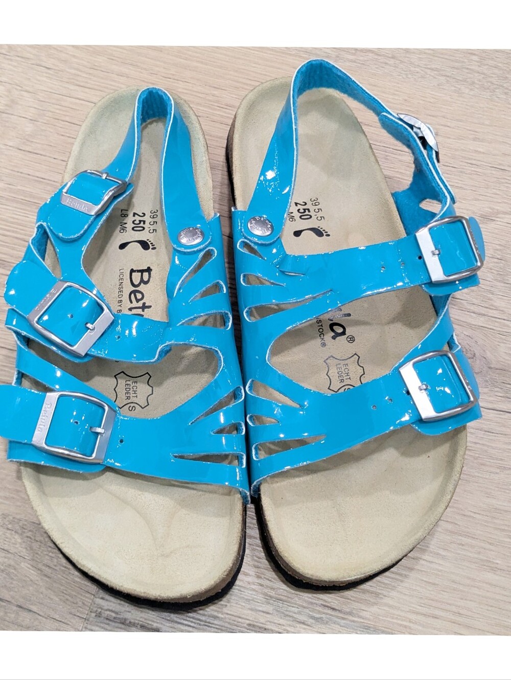 NEW Betula By Birkenstock Triple Strap Patent Leather Sandal